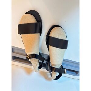 Steve Madden Dondi Sandal Women 6.5 Black Leather Flat Strappy Buckle Minimalist